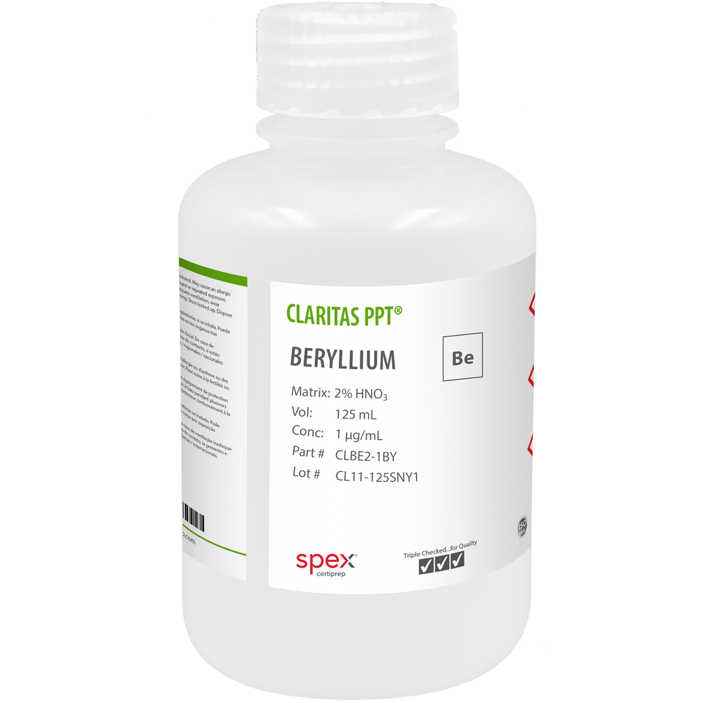 Solución Estándar de Berilio de 10 ug/mL en HNO3 2% para ICP-MS