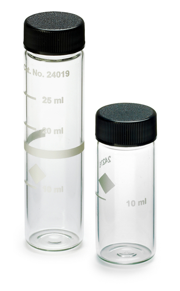 Celdas Redondas de Vidrio con Tapa de 1 pulgada, 4 x 10 ml y 2 x 25 ml